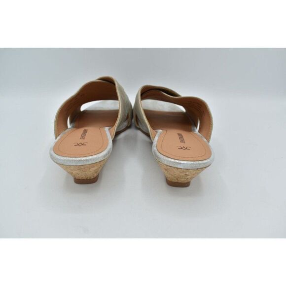 Johnston & Murphy Womens Size 8 Marlena Cross Strap Silver Gold Slip On Sandals